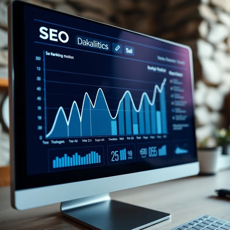 Zaslon z grafi uvrstitev in analitiko SEO